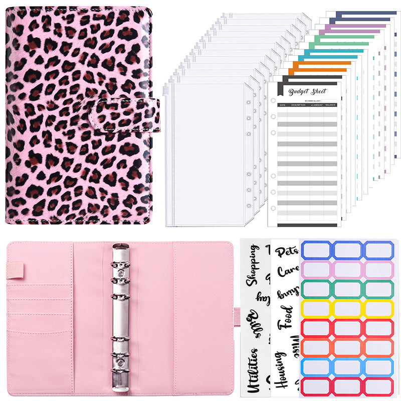 Wholesale Leopard Pattern Splicing Binder Leather PU Cash Budget Binder Notebook